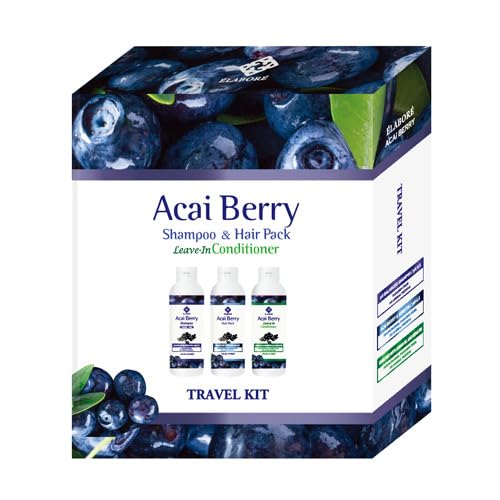 Elabore Acai Berry Travel Kit [Shampoo, Pack, Leave-in] 3oz each.