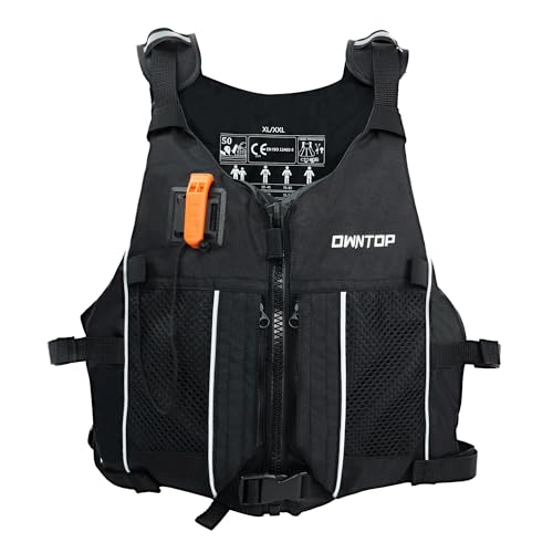 Owntop Swim Vest Youth 75-125 lbs Lightweight Kayak Swim Jacket Boys Girls Hydration Pocket for Wakeboard Boating Fishing Water Sports (Black XS/S)