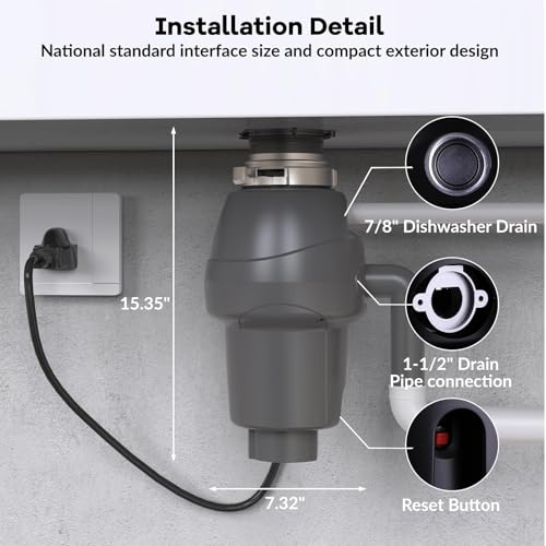 Badger 5 Garbage Disposal, 1/2 HP Continuous Feed, Includes Air Switch & Accessories, Easy Install Food Waste Disposer, Black, for Kitchen Sink