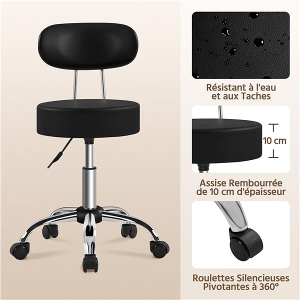 Yaheetech Tabouret de Bar réglable en Hauteur 75,5-85 cm Assise pivotante Noir