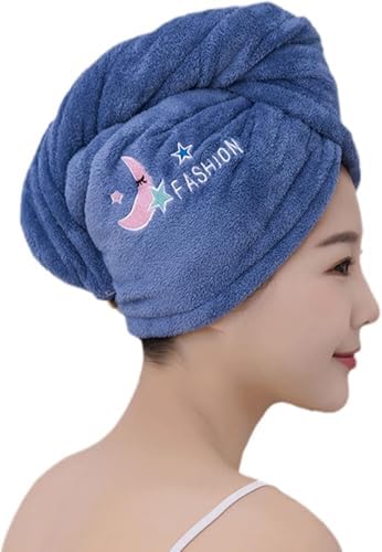 Image of DIVYAM Microfiber Hair Towel Wrap for Women | Quick-Dry Soft Hair Drying Cap with Elastic Loop | Lightweight Magic Head Wrap for Long, Curly & Wet Hair (Blue, Set of 1)