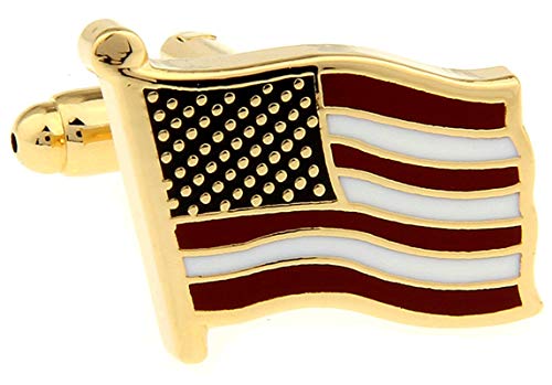 Daesar Mancuernillas para Hombre Banderas de Estados Unidos Doradas miniatura 3