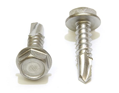 No. 10 X 1/2" Stainless Hex Washer Head Self Drilling Screws, (100 Pc), 410 Stainless Steel Self Tapping Tek Screws, No. 1 Point, Plain Finish By Bolt Dropper #TOP2