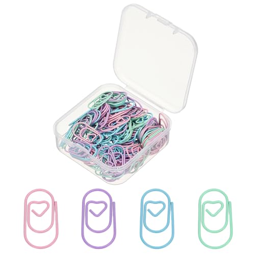 PATIKIL 120pcs Paper Clip, 20mm Mini Heart Paper Clip Cute Metal Clips Rust-Proof Strong Durable Bulk for Office, 4 Color