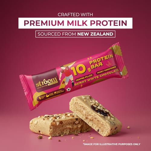 Image of STROOM Asia's First Centre Filled Protein Bars | 10g Protein (6 Bars, 45 Grams Each) | Berry White Chocolate | Protein Bars Muscle Growth & Repair | Source of Fibre & Iron | No Artificial colors l 100% Premium Protein