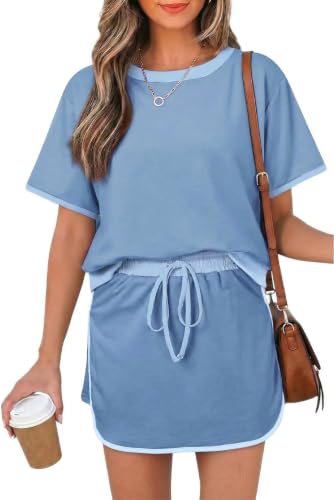 Opemiby Womens 2 Piece Skort Set Color Block Summer Vacation Cruise Outfits