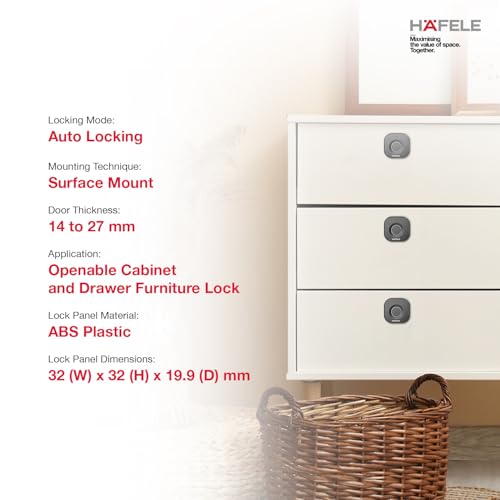 Image of Hafele Kabi-Block Cabinet Lock, Matt Black, Capacitive Fingerprint Access, Status Indicator, Smart Lock for Cabinets and Drawers