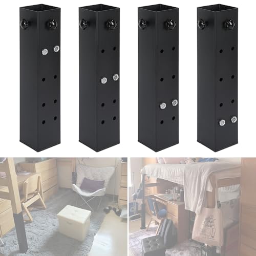 4 Pack Dorm Bed Risers Heavy Duty-11.8LB Metal Bed Risers for College Dorm Wooden Bed Frame Table 4 Level Adjustable 11”, 8”, 5”, 3” Height for Extra Stability Fits Wooden Bed Legs 1.5