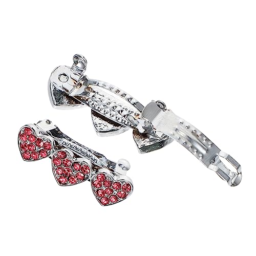 FONDOTIN 2pcs Heart Dog Barrettes with Rhinestone Inlay Pet Hair Clips Durable Hairpins for Daily Use and Special Occasions