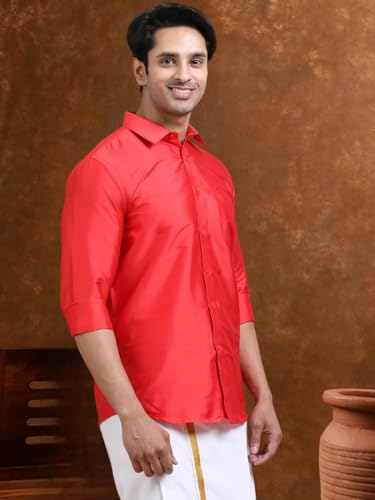 Image of Tattva Men Silk Blend Ethnic Shirt | Traditional South Indian Wear for Wedding, Festivals & Casual Wear