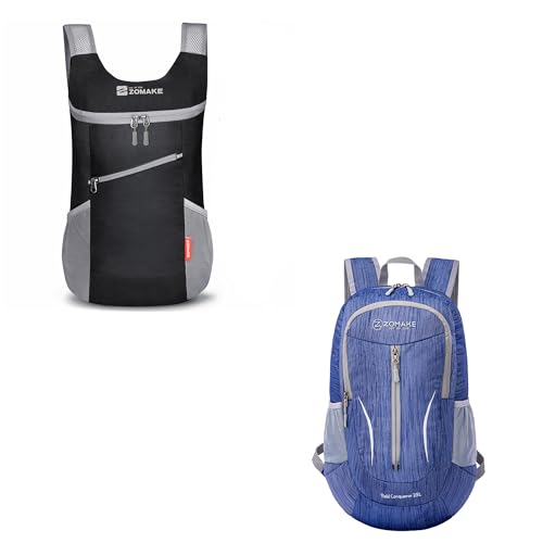Mochila plegable ligera 14/25L negra y azul miniatura 1