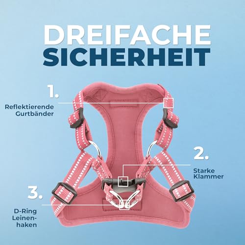Voyager Verstellbares Hundegeschirr mit Reflektorstreifen by Best Pet Supplies - Strapazierfähige Ganzkörperweste ohne Zugkraft mit Leinen-D-Ring, atmungsaktiv, Rosa, size XS