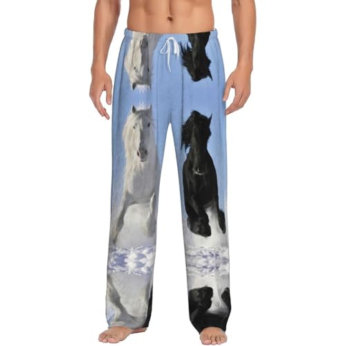 Pantalon de pyjama léger homme à imprimé chevaux noir et blanc en coton