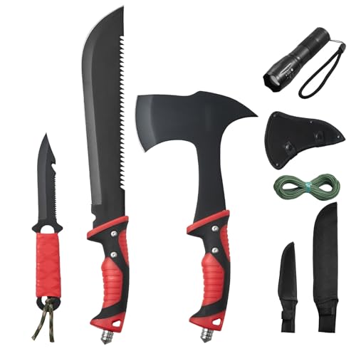 Happybuy Camping Axe & Knife Set, 16 Inch Machete, Stainless Steel, with Sheath & Paracord, for Outdoor Adventure
