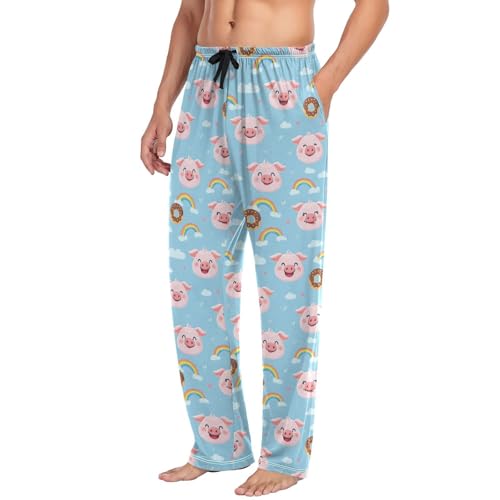 Men's Pajama Pants Donut Pig Rainbow Pajama Pants for Men PJs Bottoms Drawstring Pockets Sleep Lounge Pants S4