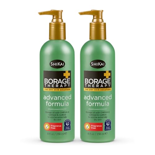 ShiKai Borage Therapy Advanced Formula Body Moisturizer (8oz, Pack of 2) | Fragrance Free | Hydrating Lotion for Dry Hands & Body | with Oatmeal, Shea