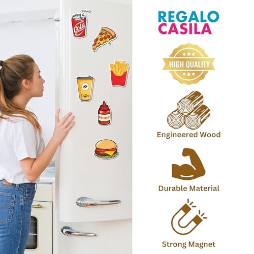 Image of Regalo Casila Fridge Magnet Set of 6, Includes Cold Drink Can, Pizza, French Fries, Coffee Cup, Ketchup Bottle, Burger- Door Decoration, Wardrop Magnets with Eligant Design