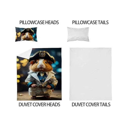 Housse de couette single imprimé 3D hamster pirate 135x200 microfibre résistante avec zip - 5