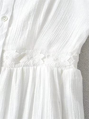 Robe d'été boutonnelle en dentelle florale blanche pour femme Dninmim M