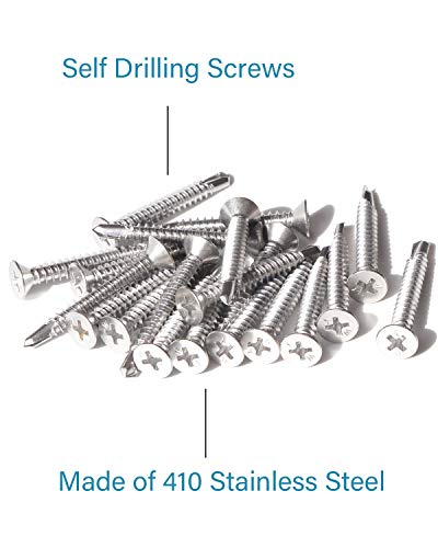 Image of IMScrews 50pcs #8 x 1-1 /2 inch Stainless Flat Head Phillips Self Drilling Screws, 410 Stainless Steel Full Thread Sheet Metal Tek Wood to Metal Screws