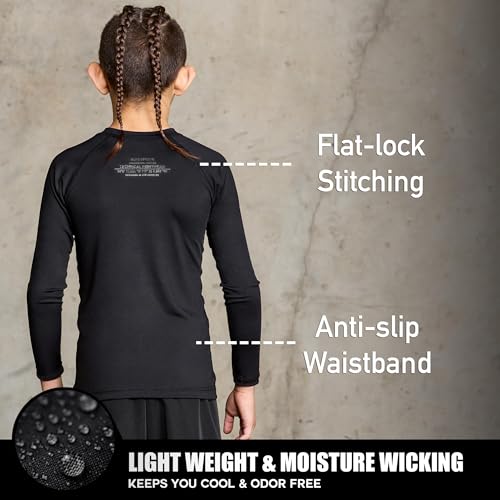 Elite Sports Rash Guards for Boys and Girls, Full Sleeve Compression BJJ Kids and Youth Rash Guard