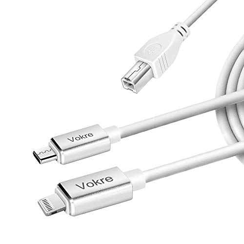 Voker Cable Midi para Lightening y conector tipo C, Cable midi tipo B 2 en 1 con Lighteing e interfaz tipo C adaptador USB 2.0 Cable OTG para Phone SAMSUNG Interfaz de audio para piano eléctrico