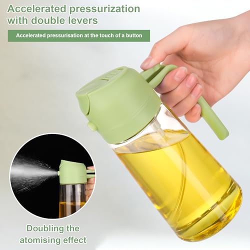 Image of Glass Oil Dispenser for Kitchen,2 in 1 oil Spray Bottle and Olive Oil Dispenser, Oil Sprayer for Cooking Air Fryer 500ML /17OZ for Cooking,Kitchen,BBQ,Air Fryer,Salad,Baking,Green