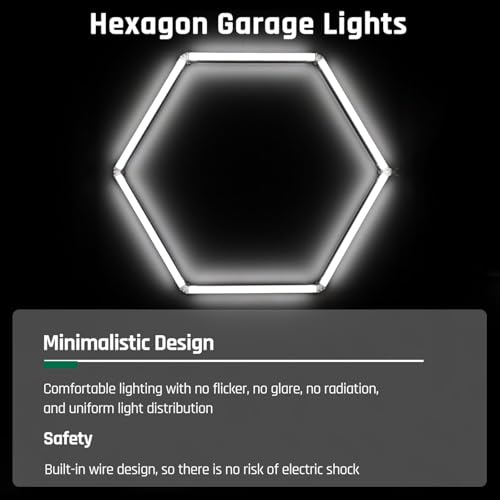 XAEIOW 14pcs Hexagon Waben LED Licht mit Rahmen, Super helle reine weiße LED Garage Werkstatt Werkstatt Beleuchtung für Keller, Lager, Auto Schönheitssalon, Auto Detailing Shop, Haus, Büro