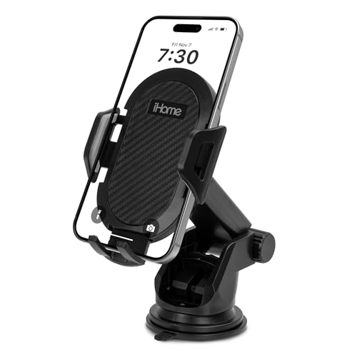 Image of iHome Car Mount, Dashboard /Windshield /Vent Mount, Swivel Neck, Silicone Grip, Adjustable Mount Arm with Suction Cup Base (Extendable Car Mount)