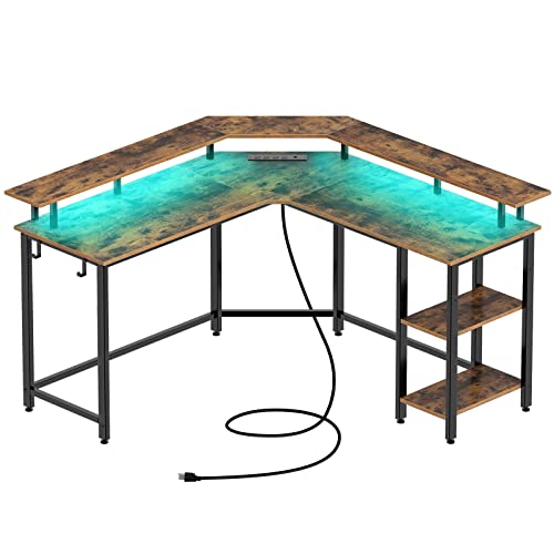 Rolanstar Computer Desk 56'' L Shaped with LED Strip & Power Outlets, Reversible L Shaped Gaming Desk with Monitor Stand, L Shaped Computer Corner Desk with USB Port&Hook,Home Office Desk,Rustic Brown Rolanstar Computer Desk 56'' L Shaped with LED Strip & Power Outlets, Reversible L Shaped Gaming Desk with Monitor Stand, L Shaped Computer Corner Desk with USB Port&Hook,Home Office Desk,Rustic Brown