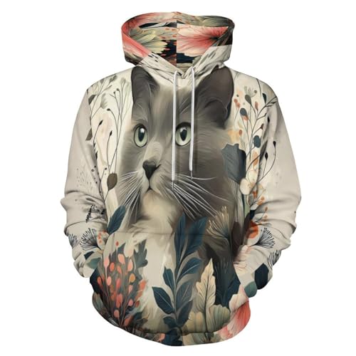 Sweat à capuche chat aquarelle pour homme et femme beige grand taille