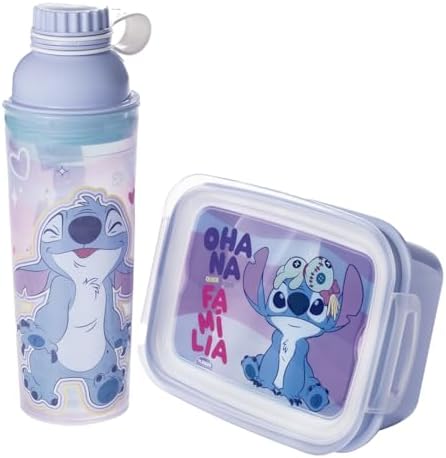 Kit Infantil Marmita Hermética com Travas Garrafa Lancheira Stitc...