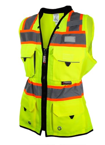 Fierce Safety Woman's Surveyors Class 2 Green Safety Vest with Tablet Pockets and Neck Padding (XL)
