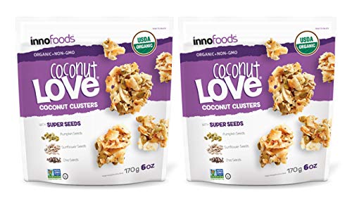 InnoFoods Coconut Love Coconut Clusters with Super Seeds (Pumpkin, Sunflower, and Chia Seeds) 6oz (2pk) - Gluten-Free Vegan Snacks - Organic Granola Bites - Grain-Free Healthy Topping for Yogurt & Dessert