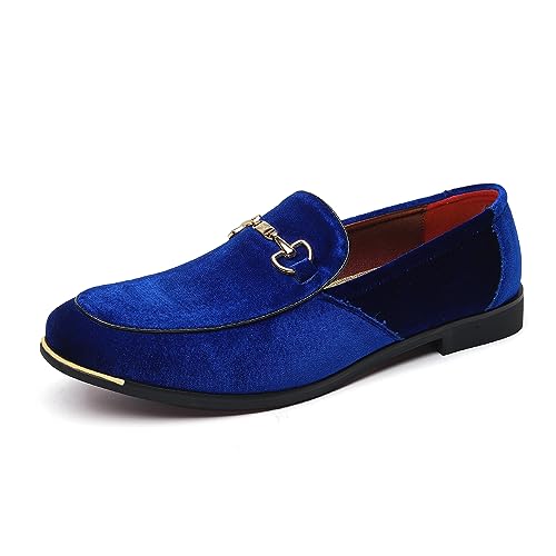 Image of FLQL Men's Luxury Velvet Penny Loafers Shoes Embroidery Suede Dress Loafers Daily Boats Shoes for Party Wedding Prom Size 7-13