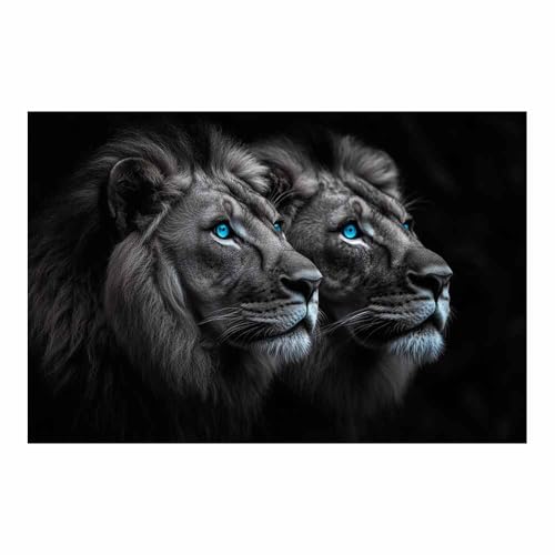 Toile murale lion yeux bleus 70x100cm poster sans cadre pour deco salon