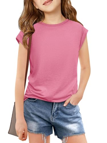 Image of Haloumoning Girls Cap Sleeve T Shirts Kids Summer Crewneck Solid Tops Tees 5-14 Years