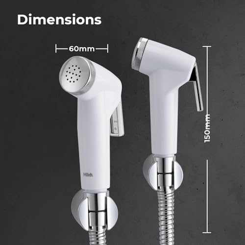 Image of Mila Health Faucet Pureflo | ABS Chrome & White Handheld Bidet Spray| with 1.2m SS304 Hose Pipe | Modern Jet Spray for Toilet Hygiene | Anti-Slip Grip, Leak-Free, Easy Install | Bathroom Fitting