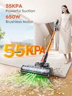 Cordless Vacuum Cleaner, 650W 55KPA 70Mins Vacuum Cleaners for Home, Upgraded Stick Vacuum with 3.3Ft Extendable Hose, LED Touch Screen, Wall Charging Station, Auto Mode for Carpet Pet Hair Hard Floor