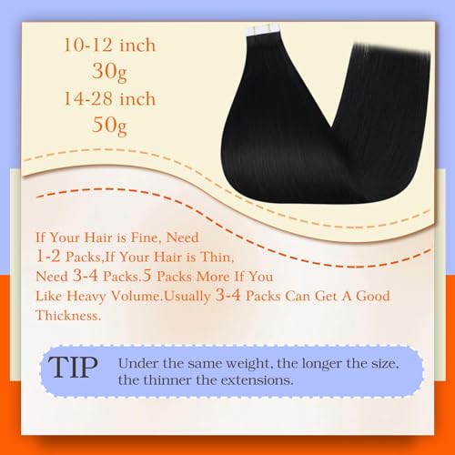 Full Shine Tape in Hair Extensions Real Human Hair 16Inch Remy Seamless Invisible Tape in Extensions Jet Black Color 1 Straight Human Hair Extension for Women 50G 20Pcs Add Volume Double Sided Natural