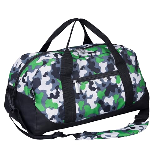 Image of Wildkin Kids Overnighter Duffel Bag - Carry-On Size, Ideal for School & Sleepovers - Green Camo