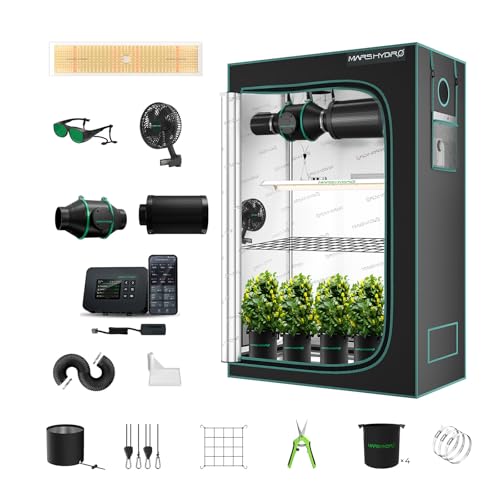 MARS HYDRO 2x4 Grow Tent Kit Complete System with Smart Controller 43,300W TSL2000 LED Programmable&Dimmable Grow Light,48'x24'x71' 1680D High Reflective Mylar,4inch Customized Ventilation System