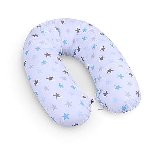 Bestlivings Cojín de lactancia (tamaño XXL, 190 cm, funda extraíble, 100% algodón), diseño de estrellas, con certificado Öko-Tex
