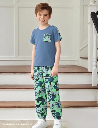Image of mksodopy Boys Clothes Outfits Set, Camo Cargo Pants and Short Sleeve Pocket Tee 2PC Summer Tracksuit for Kids 5-16Y