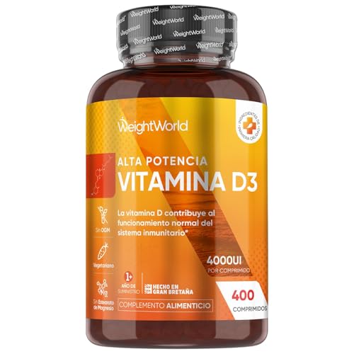 Vitamina D3 4000UI, 400 Comprimidos, +1 año de Suministro - La vitamina D Contribuye al Funcionamiento Normal del Sistema Inmune (EFSA), Apto para Vegetarianos, Sin Estearato de Magnesio ni OGM 🔥