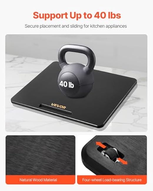 VEVOR Appliance Slider, Large 13 x 16-inch, Rolling Sliding Tray with Silent Rubber Wheels & Hollow Handle, Easy to Clean, Appliance Rolling Tray for Coffee Maker, Kitchen Countertop, Black