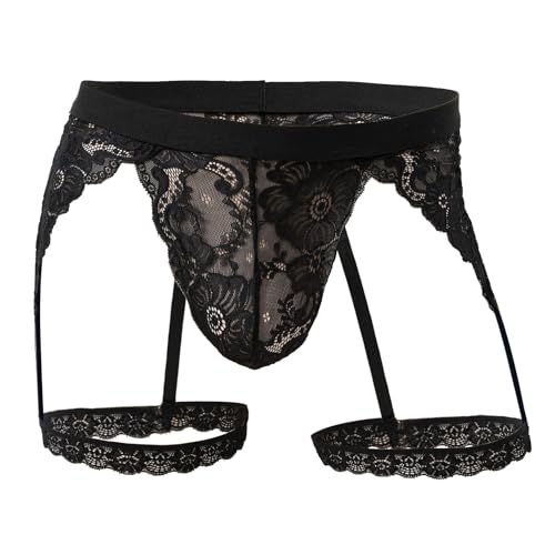 ABAFIP Men's Lace Underwear Sheer Pouch Garter Panties Crossdressing Sexy Lingerie Sissy Underpants