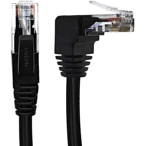 XANHAM 90 Degree Cat 6 Ethernet Cable DOWNWARD Angle 10FT RJ45 Network Patch Cord Down/Up/Right/Left Angle LAN Connection Cable for Router, Modem, PC, Computer, Laptop, and Smart TV, Black Cover