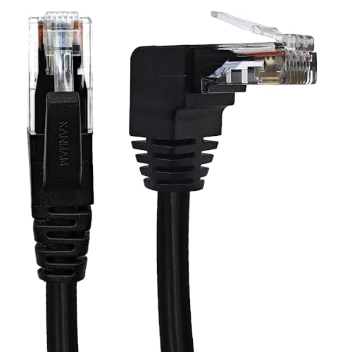 XANHAM 90 Degree Cat 6 Ethernet Cable Downward Angle 6.6FT RJ45 Network Patch Cord Down/Up/Right/Left Angle LAN Connection Cable for Router, Modem, PC, Computer, Laptop, and Smart TV, Black