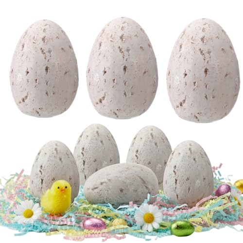 Thyle 6 Pcs Easter Resin Eggs 2.4 Inch Vintage Terracotta Styles Speckled Eggs Farmhouse Rustic Easter Beige Bowl and Vase Filler for DIY Spring Displays Table Centerpiece Basket Fillers